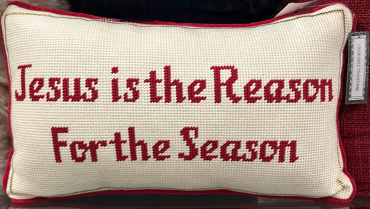 New red holiday hook Christmas throw pillow home decor 9x15 JESUS IS THE REASON FOR THE SEASON