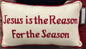 New red holiday hook Christmas throw pillow home decor 9x15 JESUS IS THE REASON FOR THE SEASON