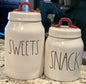 New Rae Dunn 2-piece  ceramic caniater set 8” & 6” SWEETS / SNACKS