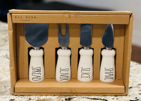 New Rae Dunn ceramic 4-piece cheese knife set