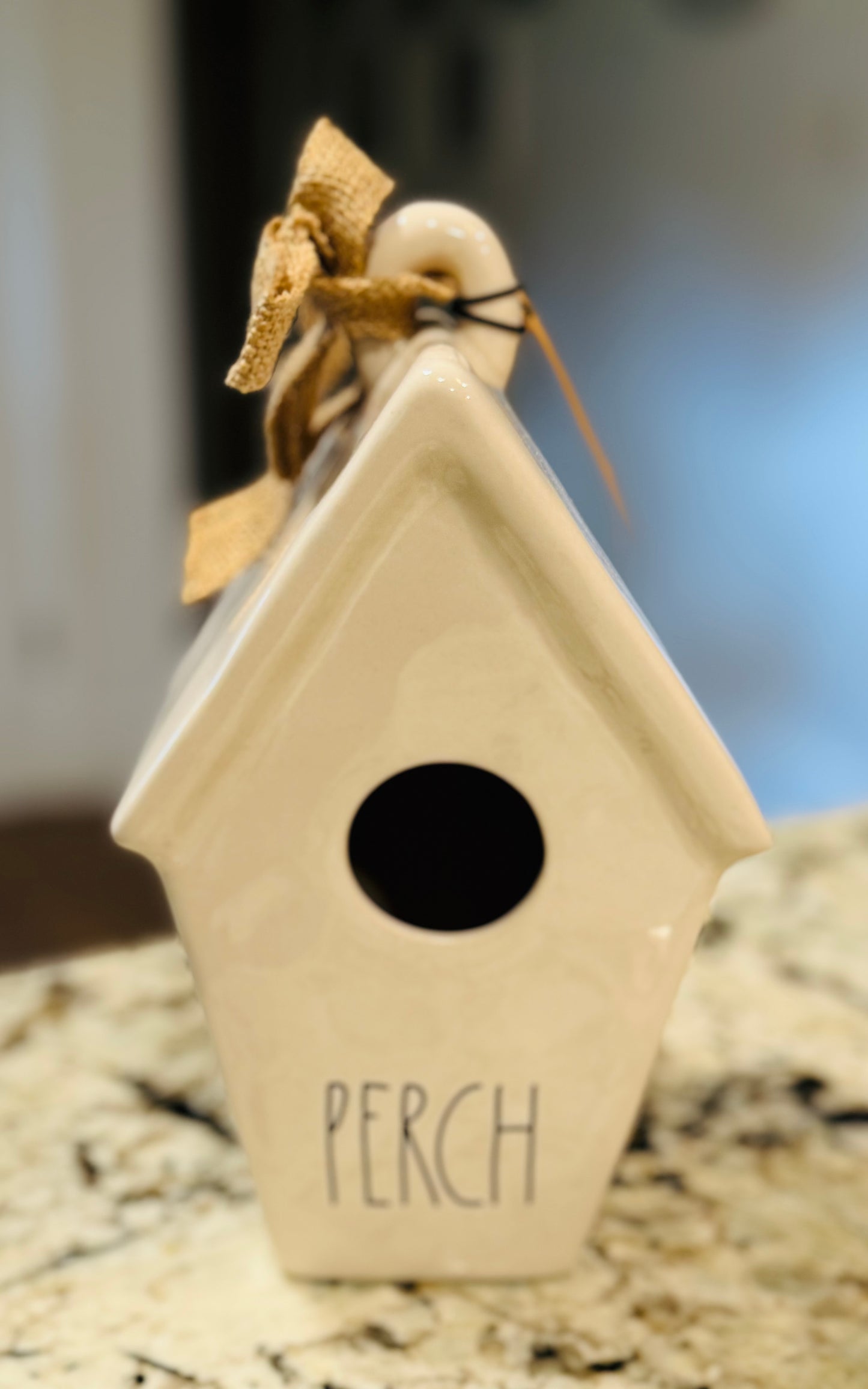 New Rae Dunn white ceramic CHIRP birdhouse decor PERCH