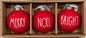New in box Rae Dunn red ceramic Christmas ornament set MERRY, NOEL, BRIGHT