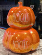 New Rae Dunn orange iridescent ceramic Halloween decor pumpkin stacker HOCUS POCUS 12”