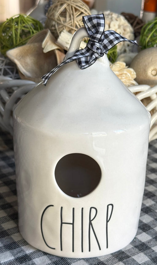New Rae Dunn white ceramic CHIRP birdhouse