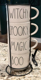 New Rae Dunn white ceramic Halloween coffee mug stacker set