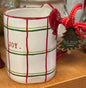 New Rae Dunn plaid bow handle Christmas coffee mug JOY
