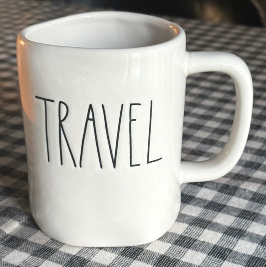New Rae Dunn white ceramic coffee mug TRAVEL