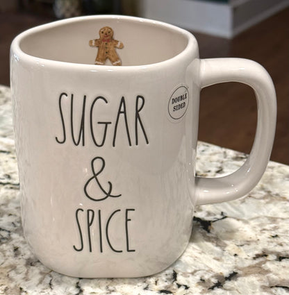 New Rae Dunn white ceramic Christmas coffee mug SUGAR AND SPICE gingerbread house on back