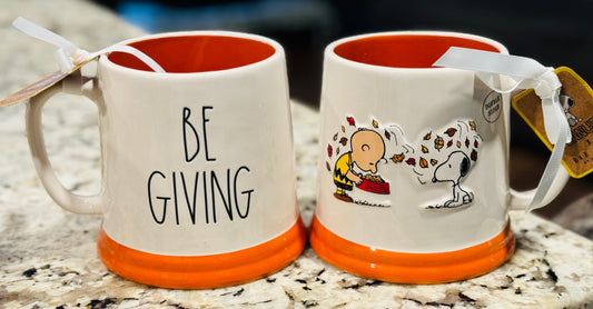 New Rae Dunn x Peanuts Charlie Brown coffee mug BE GIVING