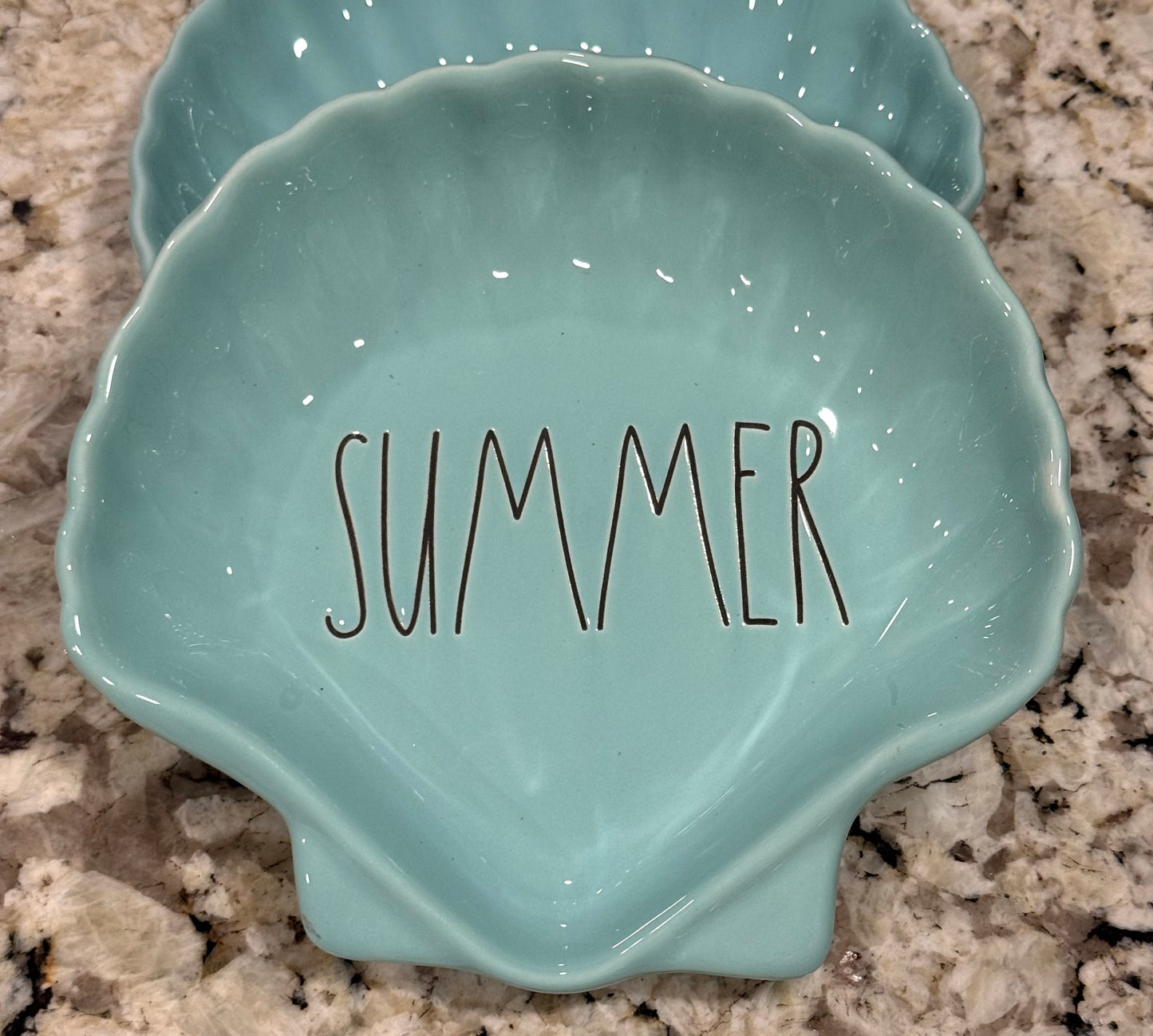 New Rae Dunn aqua ceramic seashell plate SUMMER