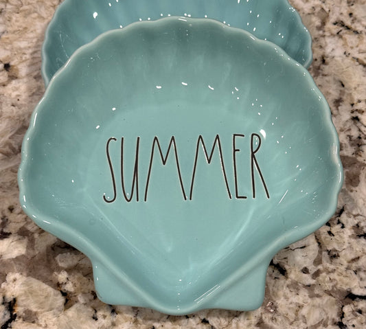 New Rae Dunn aqua ceramic seashell plate SUMMER