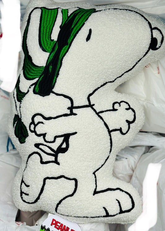 New Peanuts Christmas Snoopy pillow decor green scarf