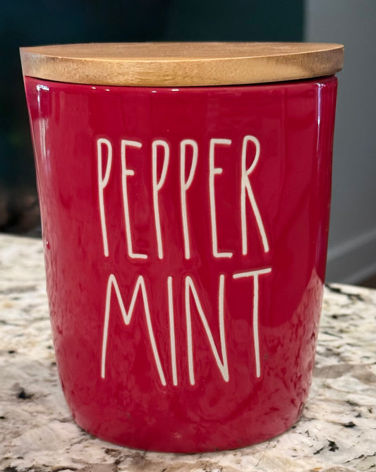 New Rae Dunn red ceramic Christmas decor storage cellar 5” PEPPERMINT