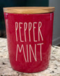 New Rae Dunn red ceramic Christmas decor storage cellar 5” PEPPERMINT