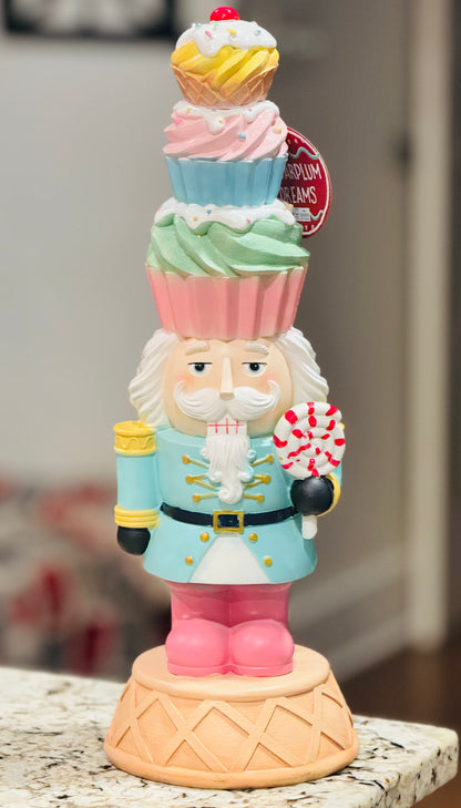 New 18.5x6.5 Cupcakes and Cashmere pastel resin nutcracker Christmas decor