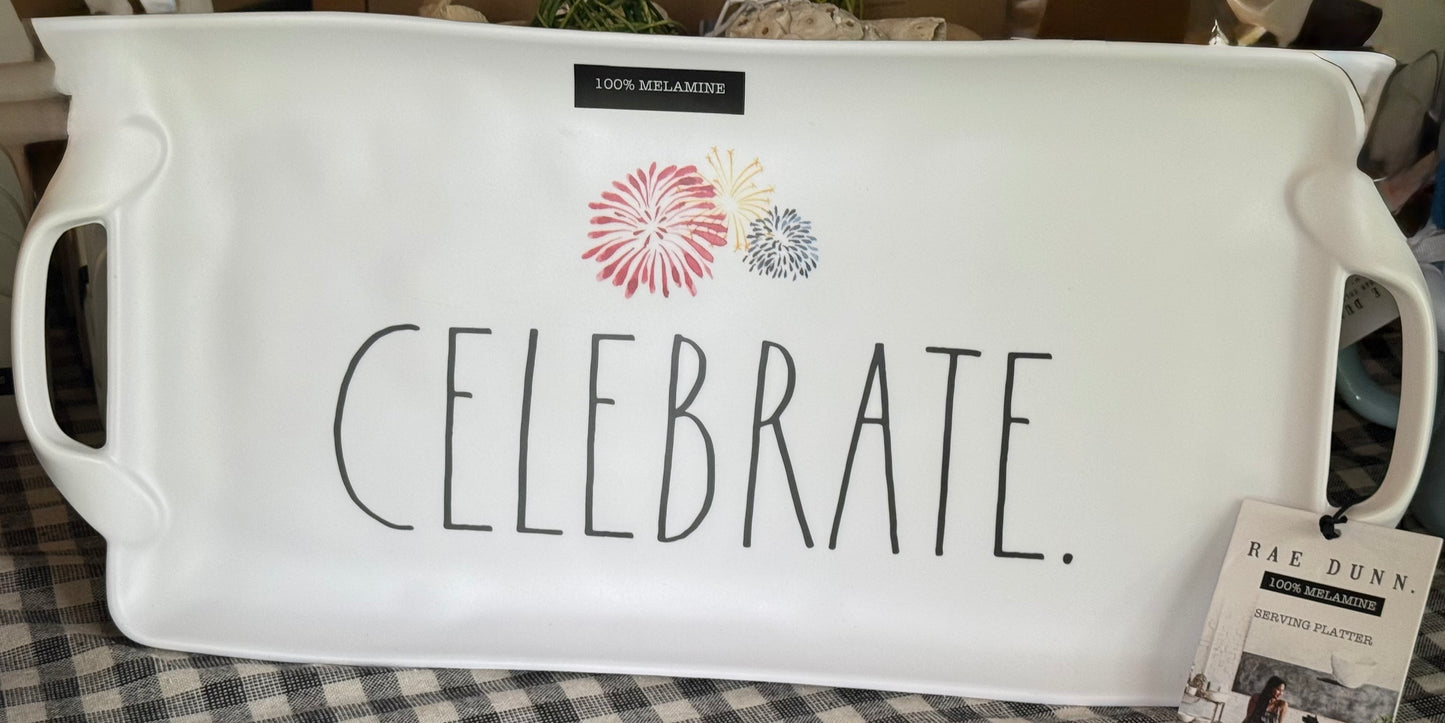 New Rae Dunn white melamine CELEBRATE. July 4th outdoor fireworks party snack tray