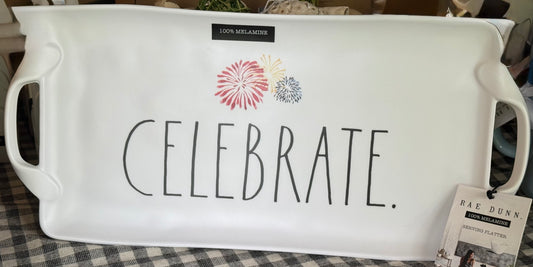 New Rae Dunn white melamine CELEBRATE. July 4th outdoor fireworks party snack tray