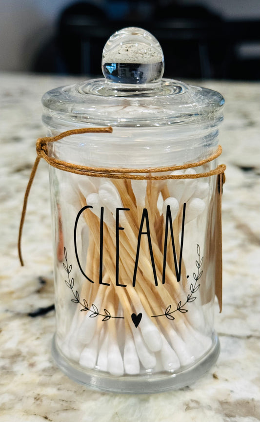 New Rae Dunn glass jar q-tip holder CLEAN