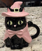 New ceramic black and pink cat Halloween coffee mug