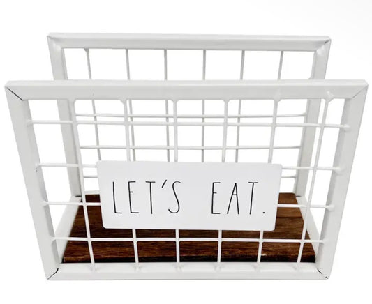 New Rae Dunn white metal LET’S EAT napkin holder