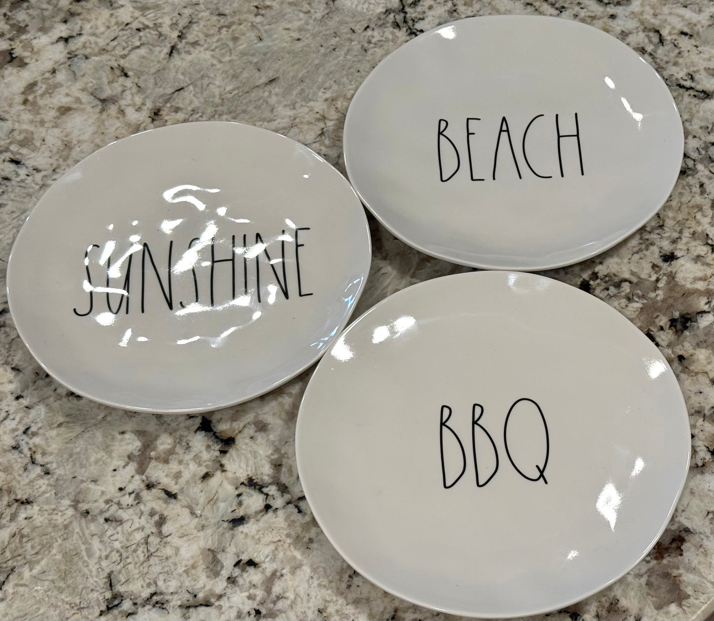Rae Dunn 3-piece melamine plate set 10” SUNSHINE, BBQ, BEACH
