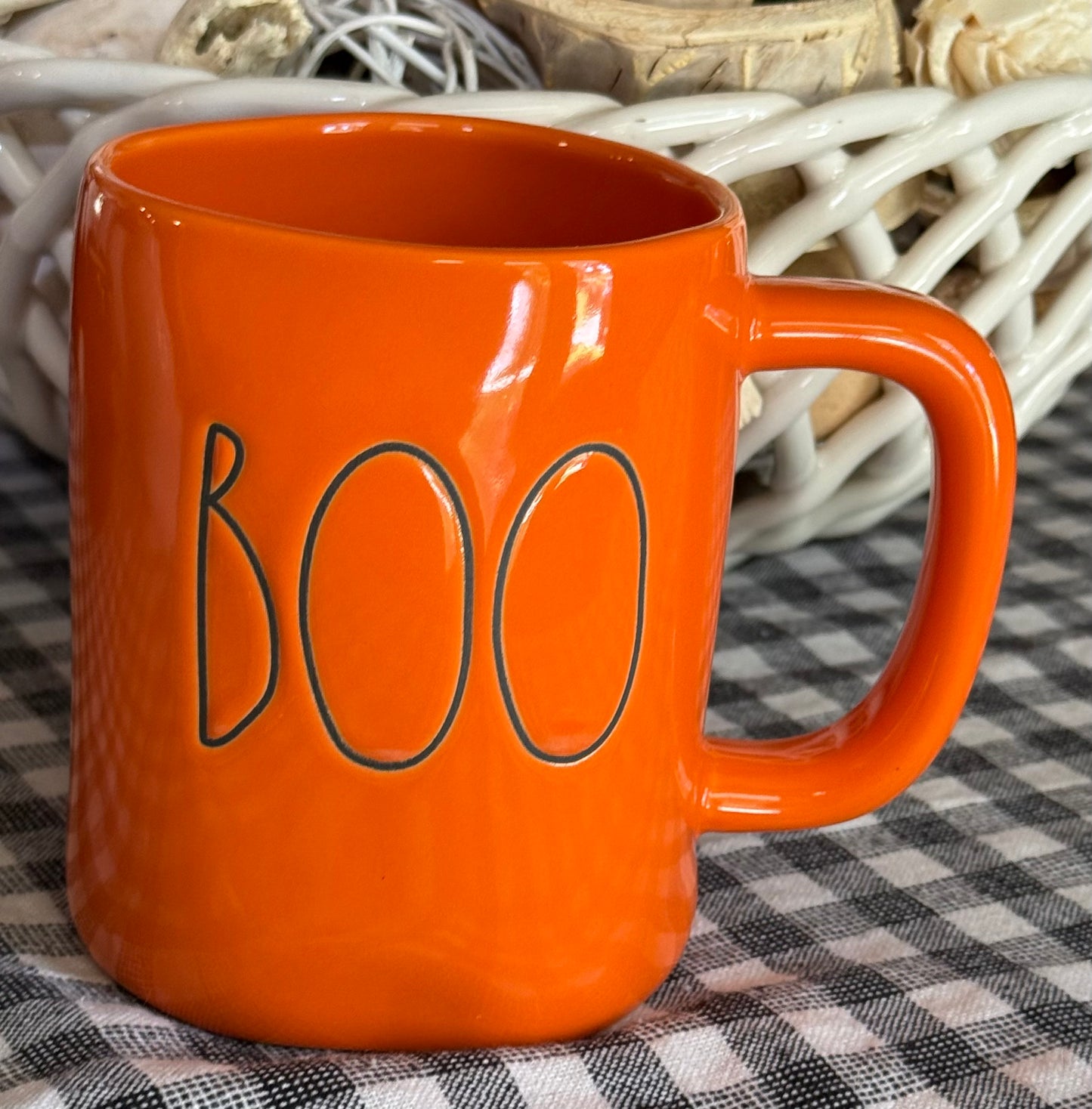 New Rae Dunn orange ceramic Halloween coffee mug decor BOO
