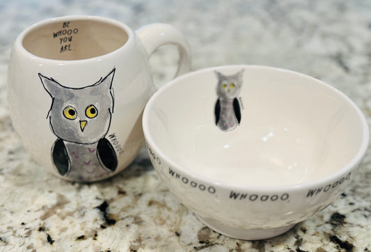 New Rae Dunn Halloween ceramic bowl & mug set BE WHOOO YOU ARE