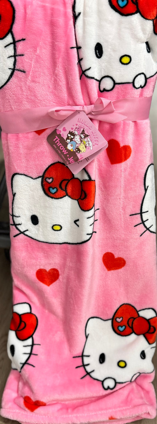 New Hello Kitty pink hearts Valentines throw blanket 50x70