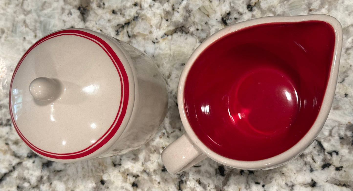 Vintage Rae Dunn red line Cream & Sugar dish set