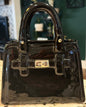New black iridescent ceramic  handbag vase 8.25x7
