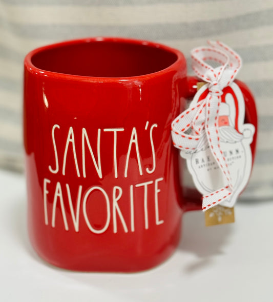 New Rae Dunn red ceramic mug SANTAS FAVORITE