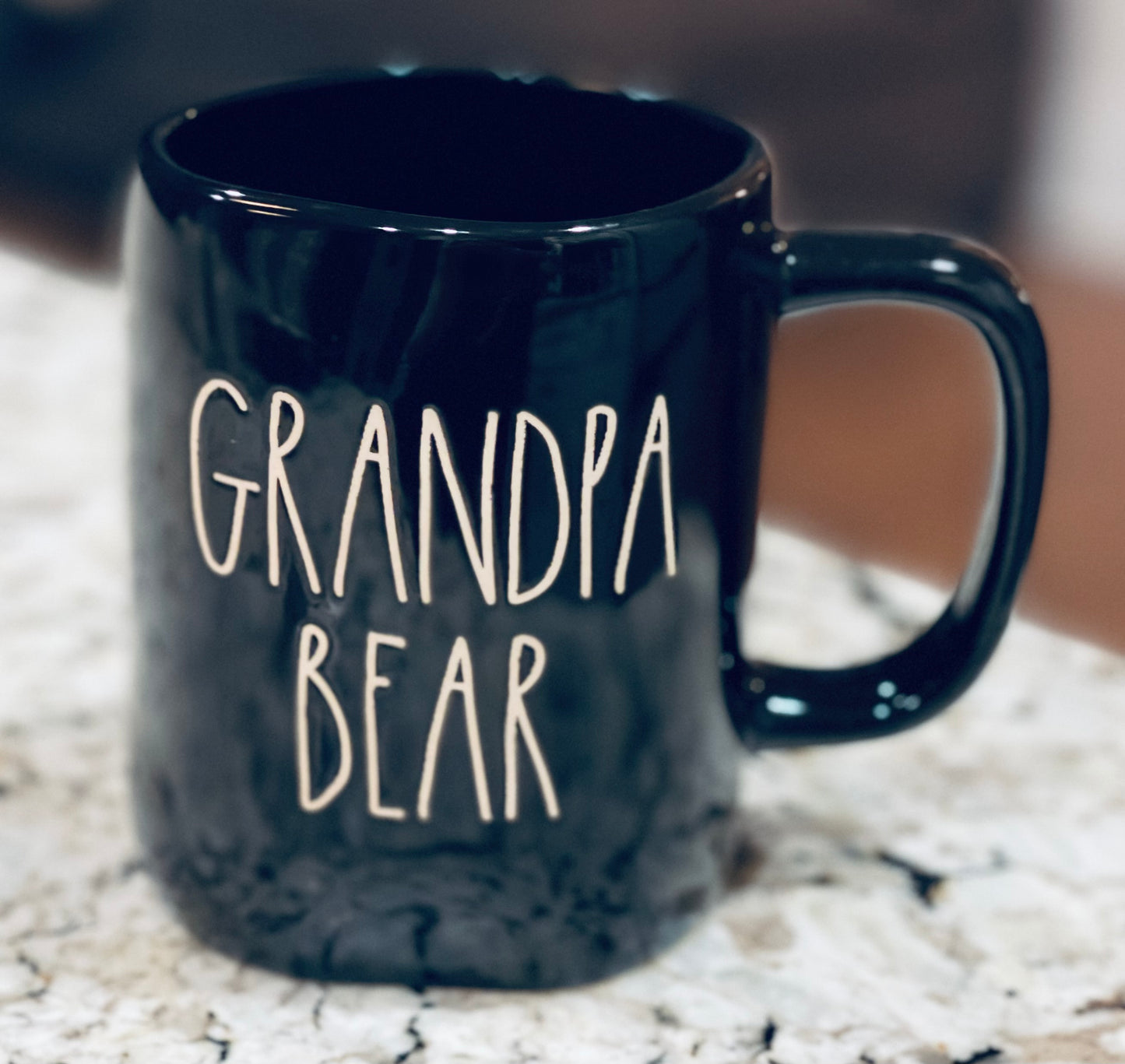 New Rae Dunn black iridescent ceramic coffee mug GRANDPA BEAR