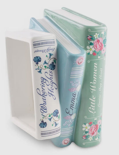 New Large Floral ceramic stacked book vase set Wuthering Heights, EMMA, Little Women