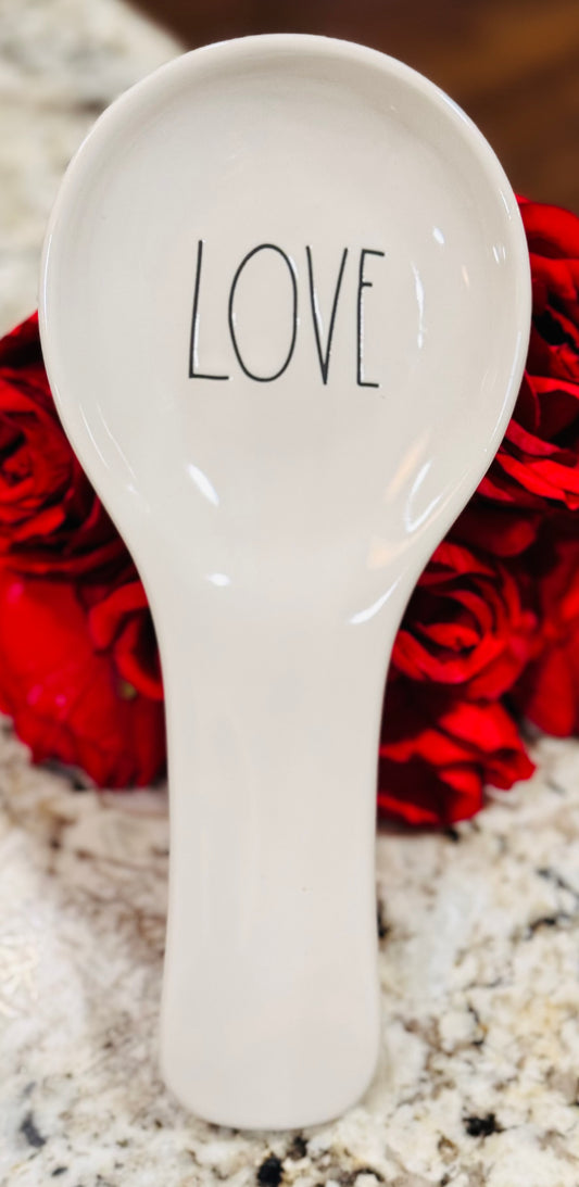 New Rae Dunn white ceramic spoon rest LOVE