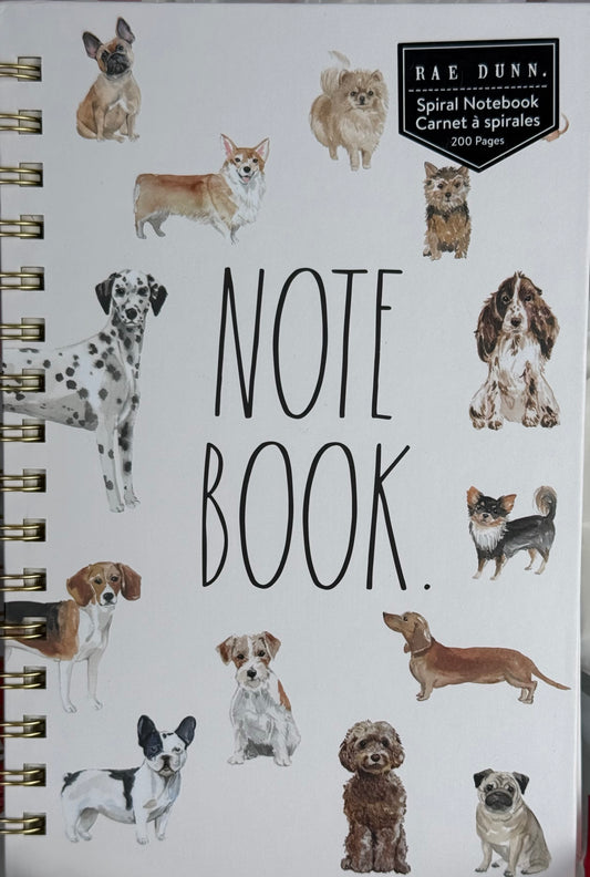 New Rae Dunn 8x10 hardvack spiral NOTEBOOK dog theme