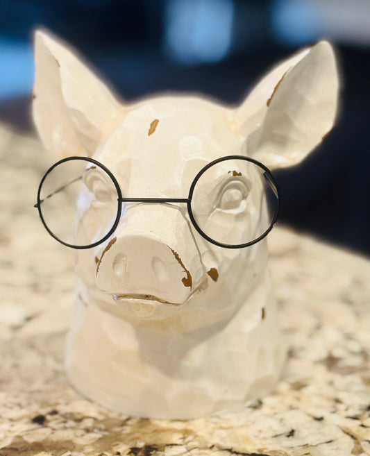 New white resin farm decor with glass-pig