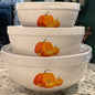 New Rae Dunn ceramic 3-piece Happy Harvest Thanksgiving pumpkin bowl set. THANKFUL, BLESSED, GRATEFUL