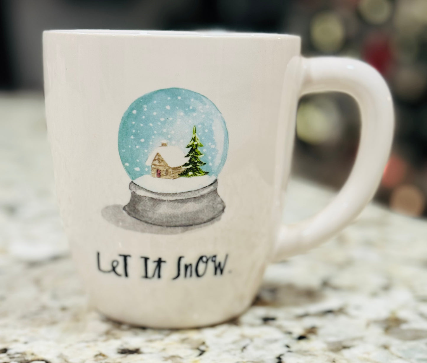 New Rae Dunn white ceramic Christmas snowglobe mug LET IT SNOW (House)