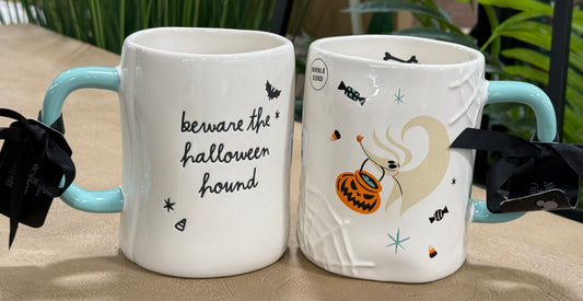 New Rae Dunn x Nightmare before Christmas ceramic coffee mug BEWARE THE HALLOWEEN HOUND