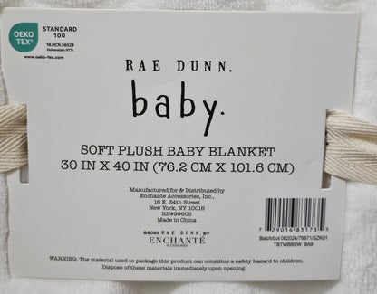 New Rae Dunn white baby throw blanket blue writing BORN 2025 30x40