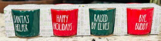 New Rae Dunn x Elf Movie ceramic 4-piece red & green ramekin set