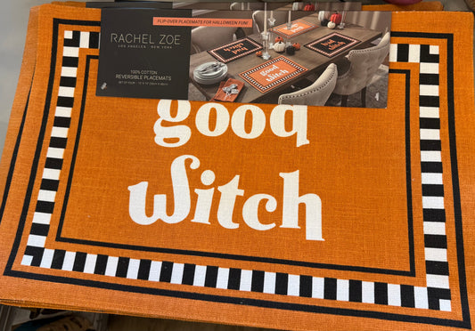 New Rachel Zoe 4-piece Halloween placemat set GOOD WITCH/BAD WITCH