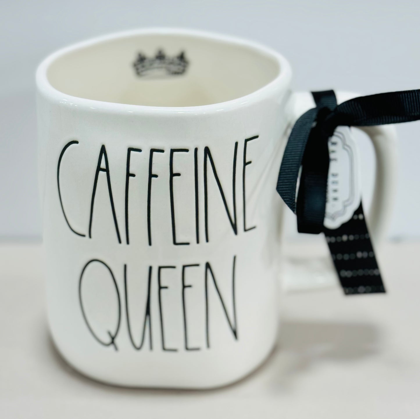 New Rae Dunn white ceramic coffee mug CAFFEINE QUEEN