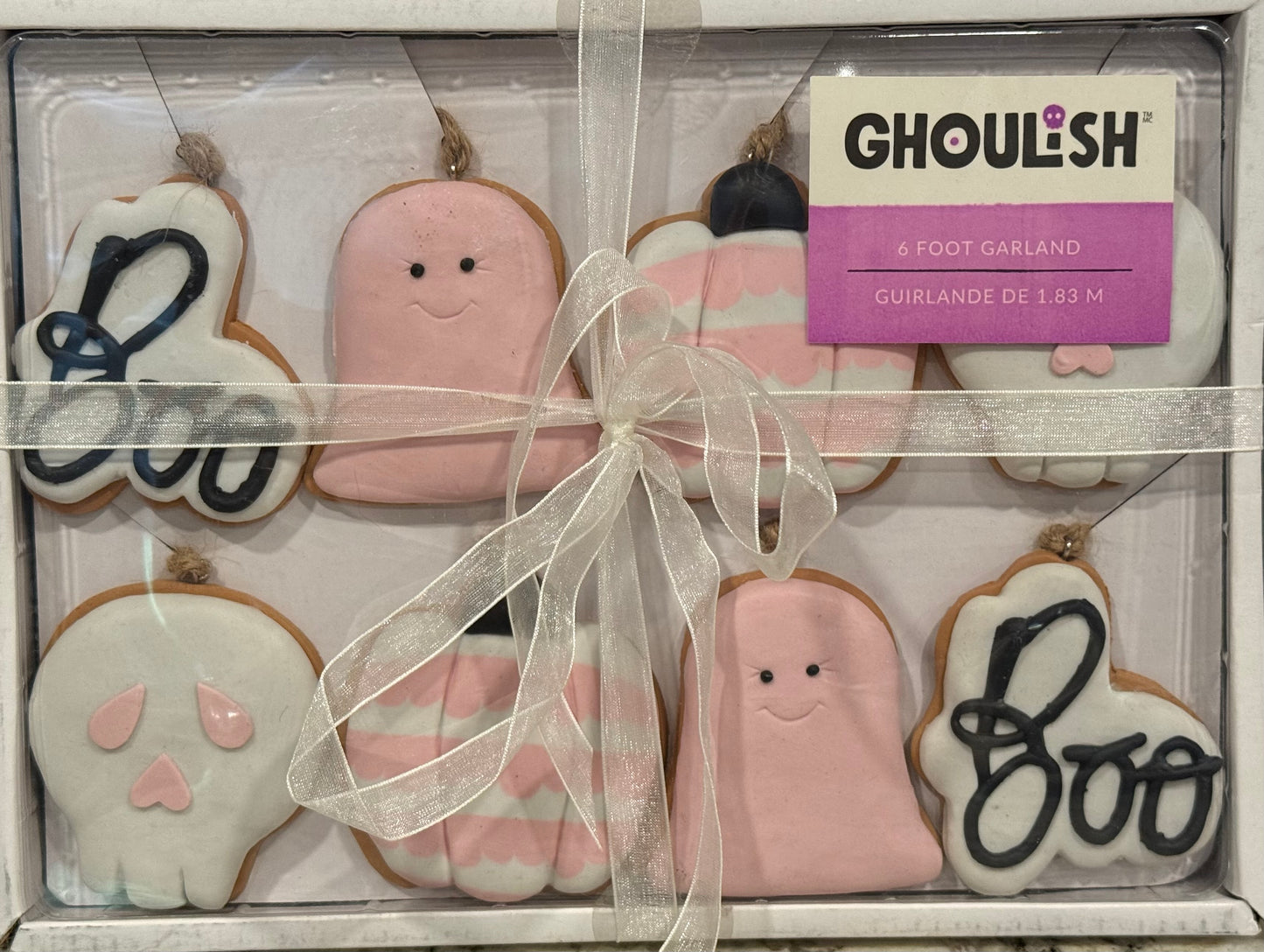 New Ghoulish faux cookie hanging pink ghost Halloween decor