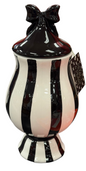 New black and white striped bow topped decorative canister 11” skinny