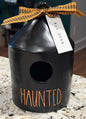 New Rae Dunn black round  ceramic Halloween decor birdhouse HAUNTED