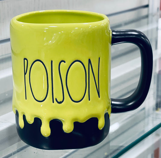 New Rae Dunn green drip ceramic Halloween collection POISON coffee mug
