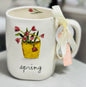 New Rae Dunn floral ceramic SPRING tulip basket coffee mug