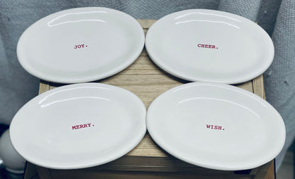 New Rae Dunn white Typewriter Christmas oval plate set 4-piece