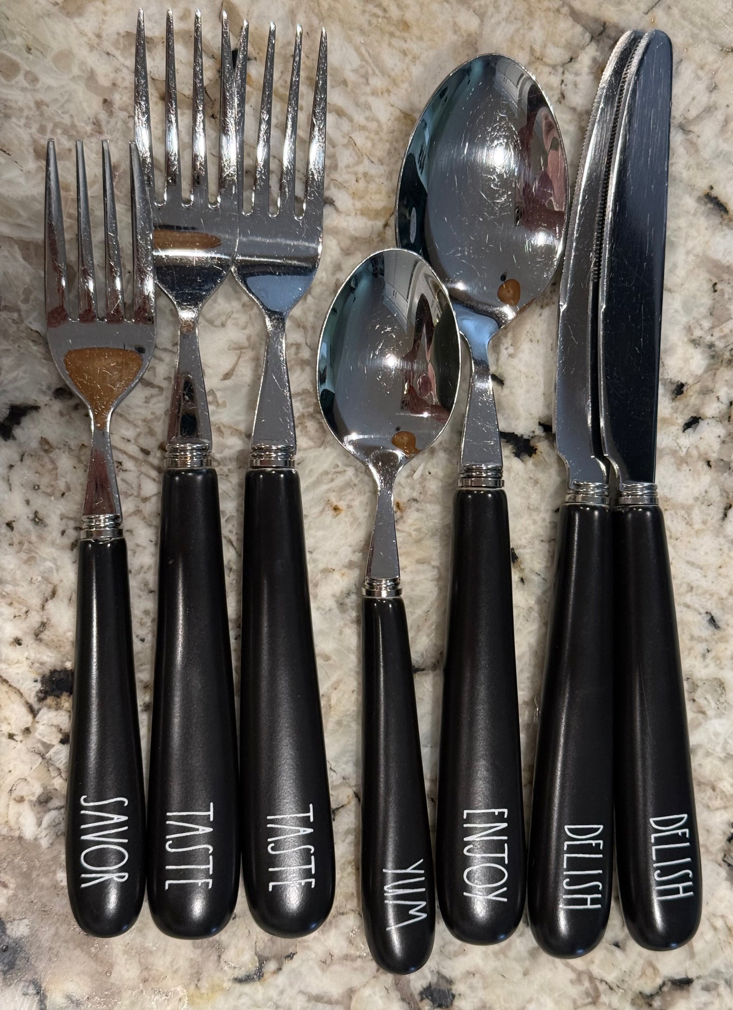 Rae Dunn black ceramic handled kitchen silverware set 7 pieces